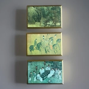 Vintage asiatische chinesische lackierte Filz-Platten - 3er Set - Wen-Chu, Ying - Bild 1 von 10