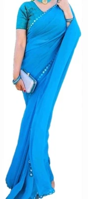  Ropa de fiesta de diseñador étnico indio de Bollywood Sari seda Georgette chifón sari  Foto 1 de 2