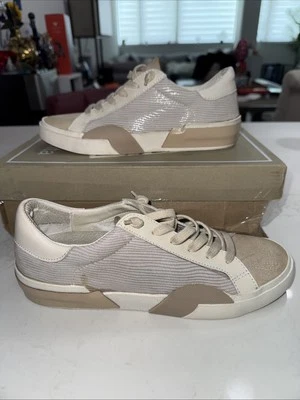 Women’s 8 DOLCE VITA Zina White/ Dune Leather Sneakers Lace Up - Image 1 of 4