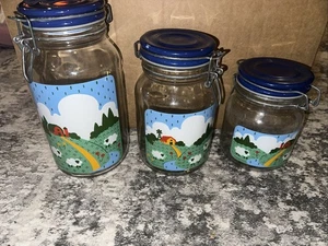 3 Vintage Anchor Hocking Glas Kanister SET 1982 Nina Farm Schaf  - Bild 1 von 13