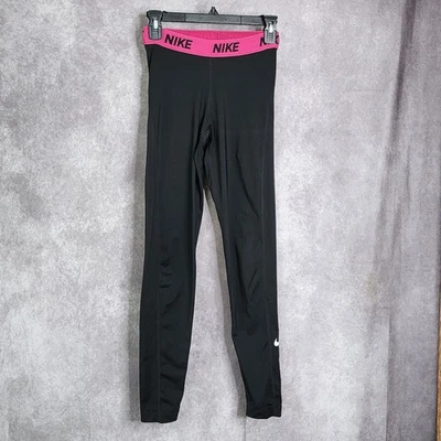 Nike Pro Dri-FIT Training Leggings Women's Small Black Pink Waistband - Image 1 of 4