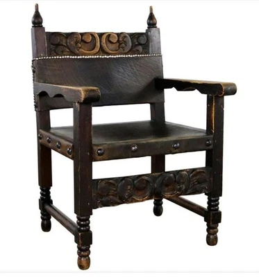 Sillón Estilo Hacienda Española Cuero Tallado a Mano Artes De México Foto 1 de 4