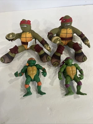 Vintage Teenage Mutant Ninja Turtles Action Figure Lot Of 4   2 plush and 2 hard - Image 1 of 4