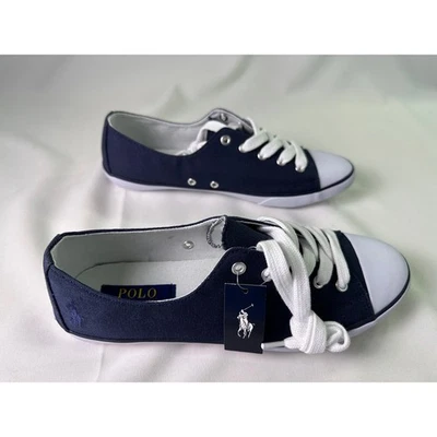 POLO Ralph Lauren Parnell Navy Canvas Low-Top Sneakers Women's Size 8.5 NWT - Image 1 of 4