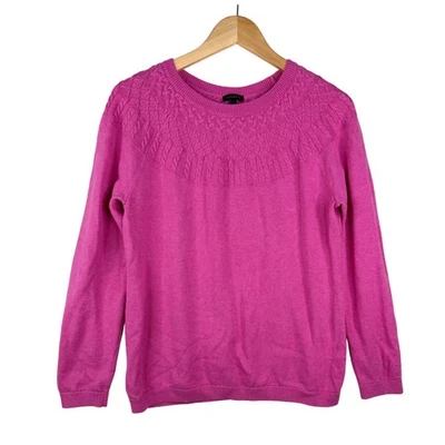 Suéter Pullover Talbots Algodón Cachemira Cable Yugo Tejido Raglán Rosa Talla Grande Foto 1 de 4