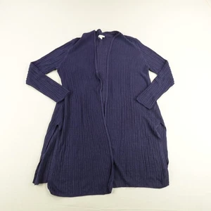 Eileen Fisher Sweater Womens Large Blue Open Front Organic Linen Cardigan Top - Picture 1 of 9