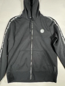 Sudadera con Capucha Michael Kors Logo Cinta Mezcla Algodón Cremallera Negra Para Hombre Mediana - Imagen 1 de 8
