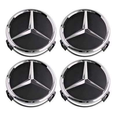 2.95 Inch/75mm Set of 4PC For Mercedes Benz Center Caps Fits Most Models Black - Image 1 of 4