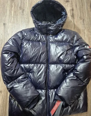 CHAQUETA ACOLCHADA CON CAPUCHA BRILLO RESISTENTE AL AGUA/VIENTO TOMMY HILFIGER PARA HOMBRE TALLA M RARA Foto 1 de 4