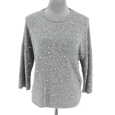 Женский свитер Zara Trafaluc средний серый вязаный жемчуг детали круглый вырез пуловер  - Изображение 1 из 4