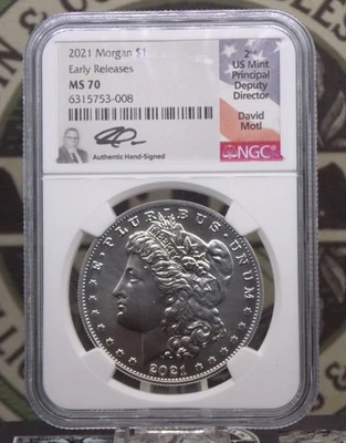 2021 "P" Morgan SILVER Dollar 100th Anniversary $1 NGC MS70 #008 ER ECC&C, Inc. - Image 1 of 4