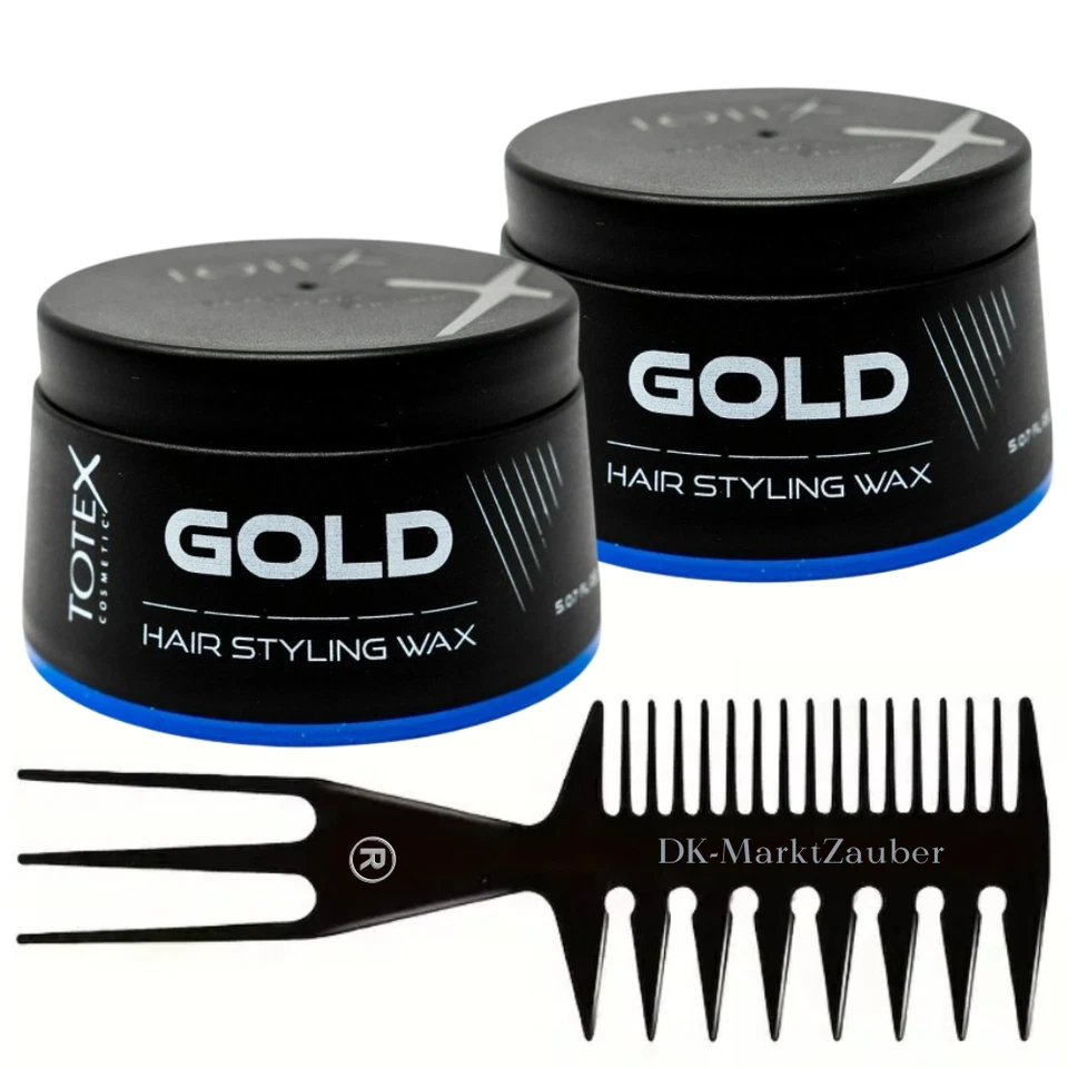 TOTEX Haarstyling Wachs Blau 2×150ml + Kamm | Extra Halt, Glanz, Vitamin E | Unisex