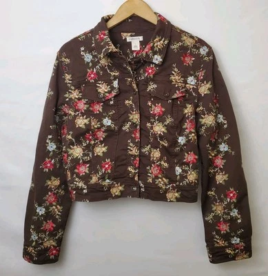 Chaqueta Harold's Mujer Talla L Marrón Floral Bordada Manga Larga Abotonada  Foto 1 de 4