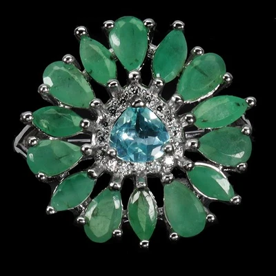 925 Sterling Silver Ring Pear Emerald 5x3mm Apatite Gemstone Jewelry Size 8 - Image 1 of 4