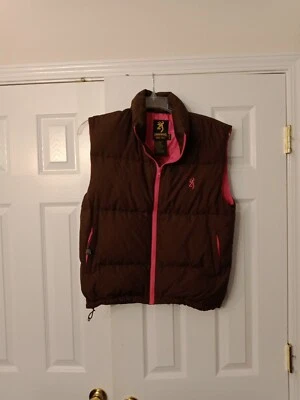 Chaleco acolchado de plumón de ganso marrón/rosa marrón/rosa talla extra pequeño para mujer Foto 1 de 4