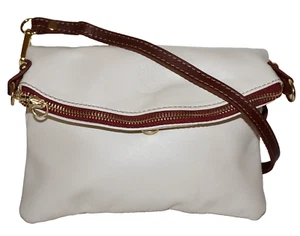 BORSE IN PELLE Small Ivory & Cedar Tan Leather Mini Crossbody Shoulder Bag ITALY - Picture 1 of 14