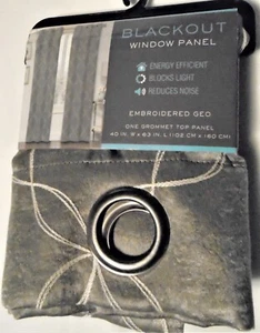 New Blackout Embroidered Geo Gray Grommet Top Window Panel 40 x 63 in. NIP - Picture 1 of 3