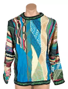 RARE 90s Vtg COOGI Australia NEON-BIGGIE Chunky Knit sweater FIRE M VAPORWAVE - Picture 1 of 9