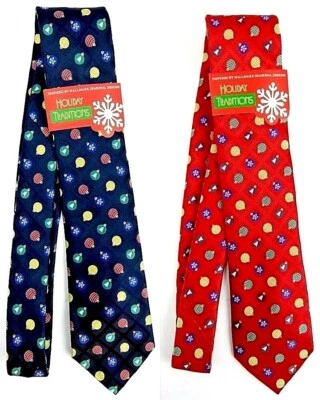 Corbata de Navidad Elige Adornos Rojo o Azul Estampado Sello Vacaciones Poliéster Foto 1 de 4