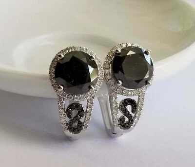2.74 Ct Round Cut Simulated Black Diamond Hoop Earrings Gift 925 Sterling Silver - Image 1 of 4