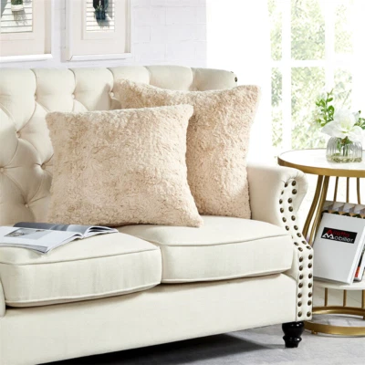 Fundas de almohada de piel sintética de conejo cálidas fundas de cojín cuadradas para sofá cama Foto 1 de 4