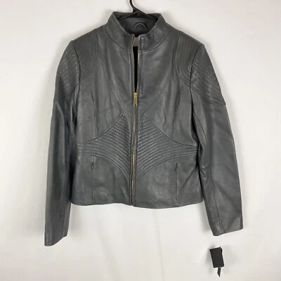 Chaqueta de Motociclista T TAHARI 100% Cuero de Cordero Genuino Talla M Kisha Buceo Con Corsé Foto 1 de 4