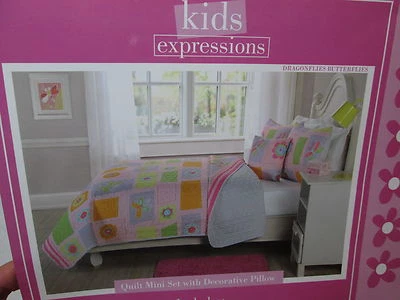 4 pcs Kids Expressions DRAGONFLIES BUTTERFLIES Full Quilt, Shams & Decor Pillow  - Image 1 of 4