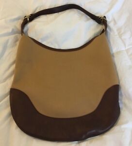 RALPH LAUREN Canvas/Leather XL Hobo Handbag Purse Bag-NICE