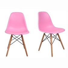 Set of 2 Mid Century Café Dining Eames Side Shell Chair Pp Plastic Wood Legs