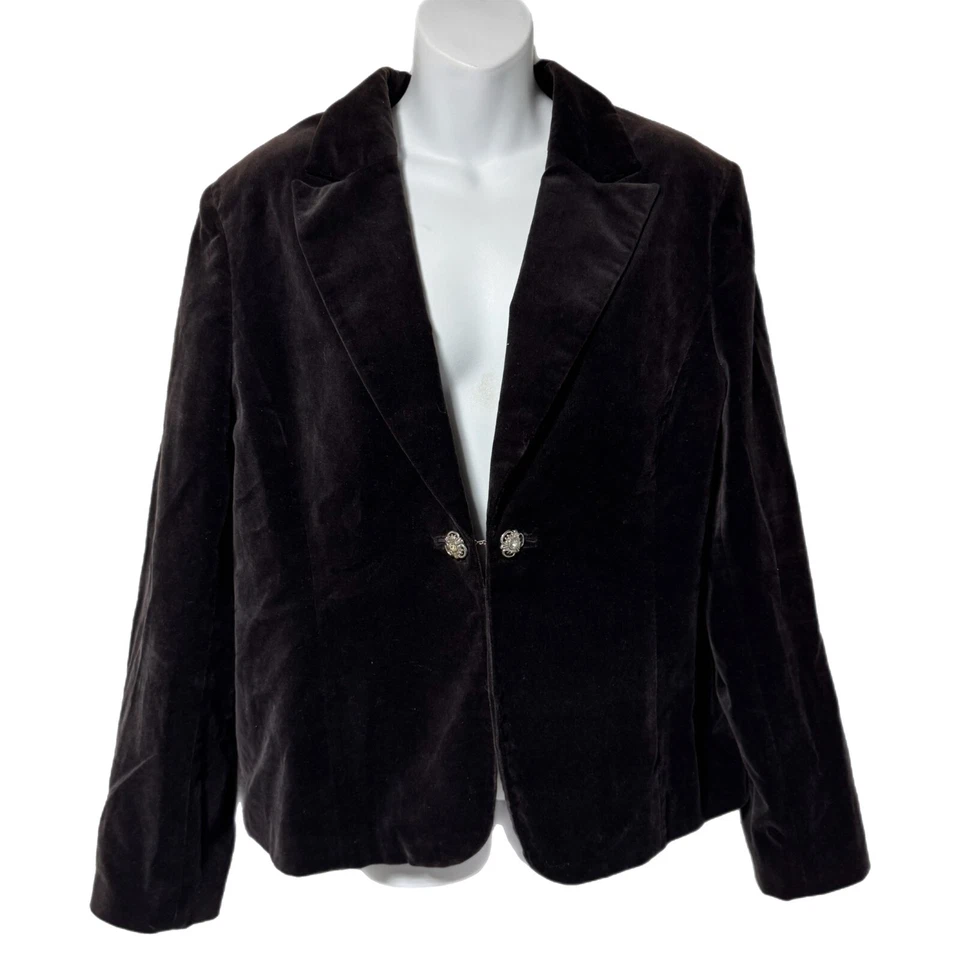 Винтажный Amanda Smith черный бархат со стразами кнопка блейзер куртка размер 16 - Изображение 1 из 4