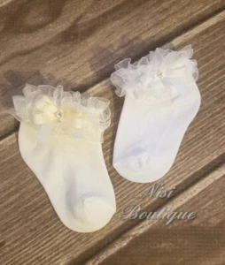 Christening, Baptism Girl Ruffle Socks, White or Ivory, Nylon, Special Occasion - Picture 1 of 7