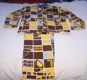 Hawthorn Hawks AFL Boys Brown Yellow Squares Flannel Pyjama Set Size 14 New - Picture 1 of 1