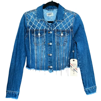 Новый с Ярлыками джинсовой ткани бульвар Лос-Анджелес блестящий со стразами кисточки женщин синий джинсовая куртка M - Изображение 1 из 4