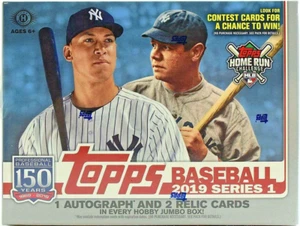 2019 Topps Series 1 Hobby Jumbo Box - Sealed - Guaranteed Autograph & 2 Relics - Picture 1 of 12