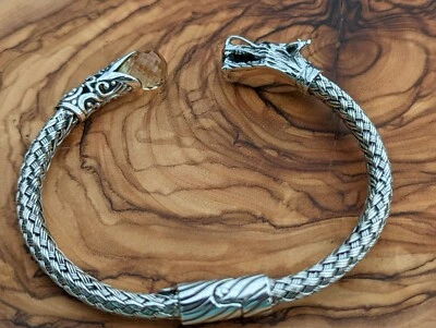 Pulsera de plata de ley y dragón citrino con detalles dorados Foto 1 de 4