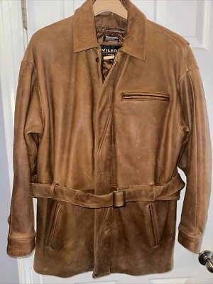 Wilsons The 皮革 Experts 男式中长皮大衣,棕色,尺寸 S — 第 1/4 张图片