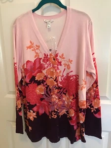 Isaac Mizrahi Floral Cardigan NWT SzL - Picture 1 of 10