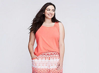 Camisa Top para Dormir Lane Bryant Cacique Peplum Inserción de Encaje Naranja Talla Grande 18/20 2X Foto 1 de 3