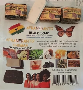 Afranfranto African Black Soap regular, large, premium, pumice set pack of 5 - Picture 1 of 4