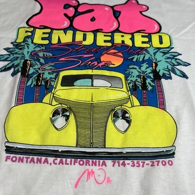 1990 Fat Fendered Street Rod Shop T Shirt Small Fontana CA Single Stitch Neon - Image 1 of 4