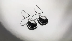 Gradevole Onice Nera Gemma 925 Argento Sterling Fatto a Mano Orecchino S-38 - Foto 1 di 5