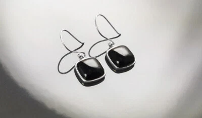 Bonita Ónice Negro Piedra Preciosa 925 Plata de Ley Hecho a Mano Pendientes S-38 - Imagen 1 de 4