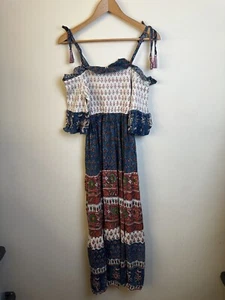 Faherty Sylvie Blue Floral Cold Shoulder Square Neck Pullover Maxi Dress Size M - Picture 1 of 12