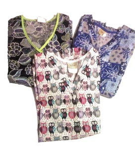 Tafford Women's Size S Scrub Tops Lot Of 3 Healthcare Worker Owls Floral Winter - Picture 1 of 6