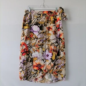 Chico's Womens Multicolor Elastic Tie Waist Floral Print Faux Wrap Skirt Size 8 - Picture 1 of 6