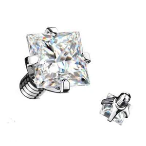 (1 Piece) Dermal CLEAR SQUARE CZ Top PRONG Setting Surgical Steel (14G) D/14/C/2 - Picture 1 of 2