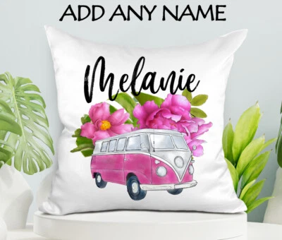 Kombi Camper Van Cushion Cover Pillow Satin - Personalised - image 1 of 4