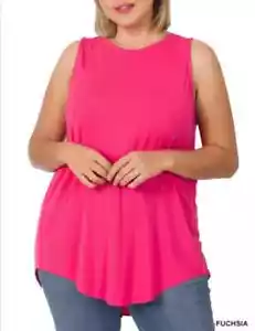 Zenana Plus Size Luxe Rayon Sleeveless Hi-Low Hem Tank Top Fuchsia Size 2X - Picture 1 of 4