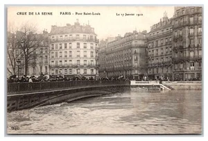 Frankreich French PARIS ~ Hochwasser an der Pont Saint Louis Brücke ~ Katastrophe VINTAGE - Bild 1 von 2