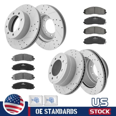 4WD For Ford F-250 F-350 Super Duty Front Rear Disc Rotors Ceramic Brake Pads - Image 1 of 4
